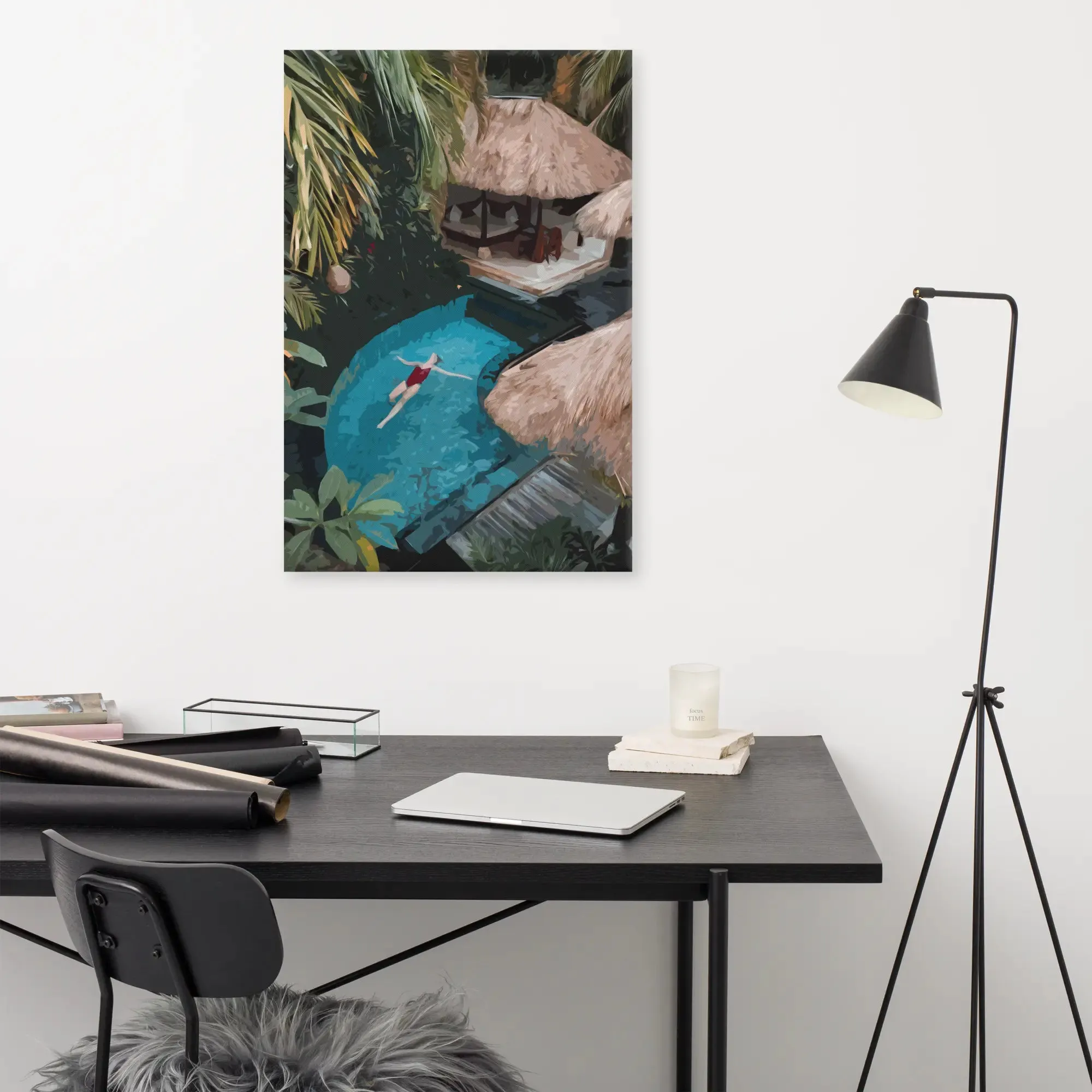 Tropical Serenity – Abstract Lady in a Beautiful Tropical Pool Canvas Print
