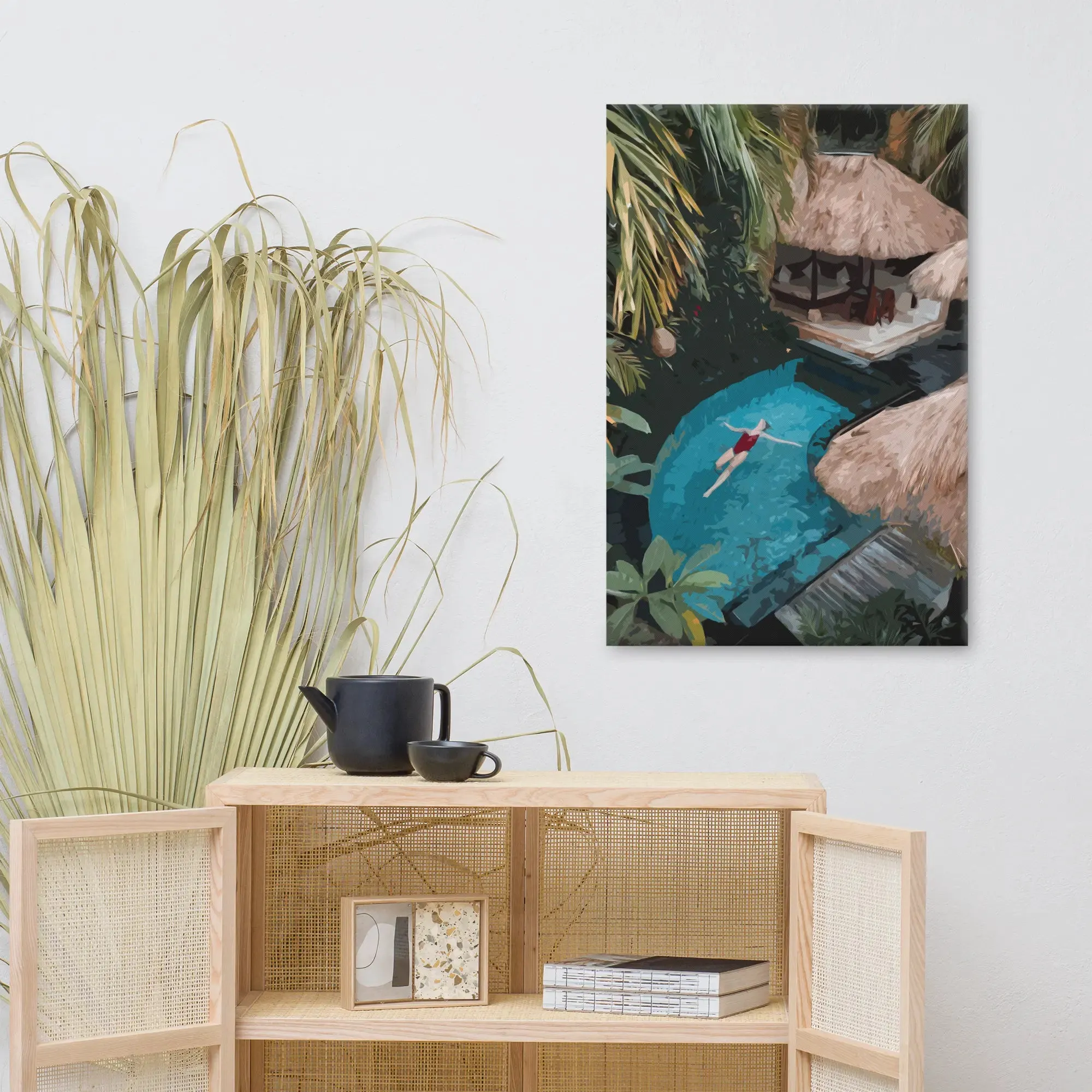 Tropical Serenity – Abstract Lady in a Beautiful Tropical Pool Canvas Print