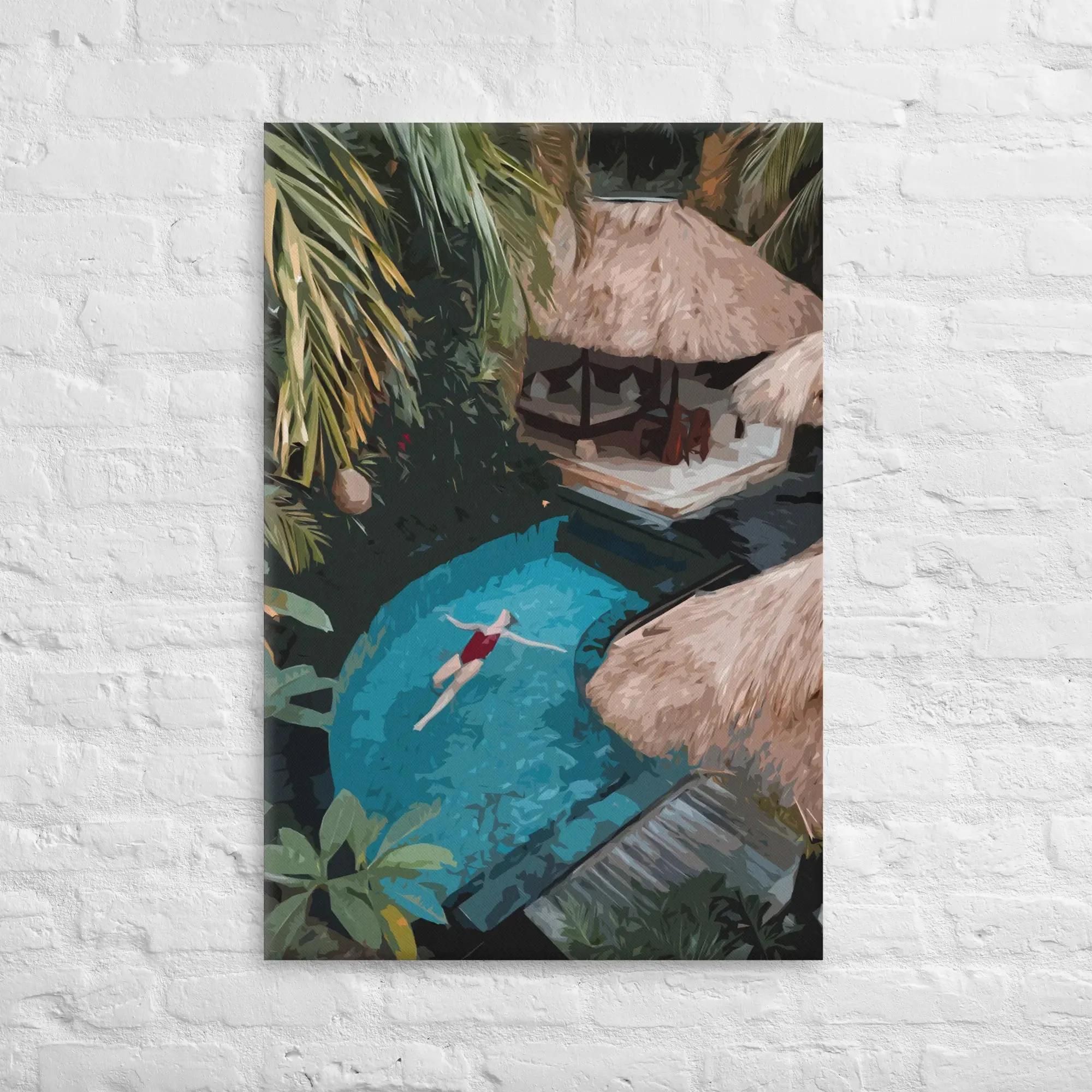 Tropical Serenity – Abstract Lady in a Beautiful Tropical Pool Canvas Print