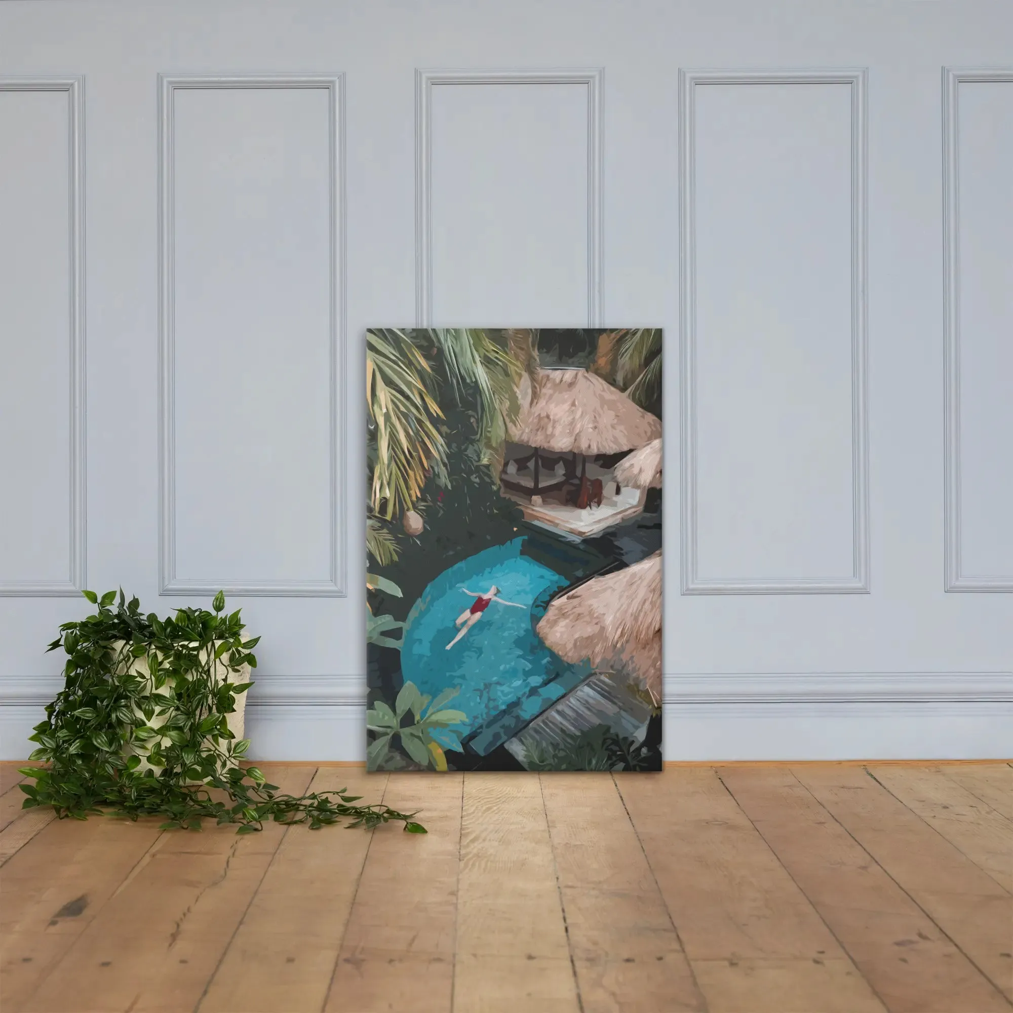 Tropical Serenity – Abstract Lady in a Beautiful Tropical Pool Canvas Print