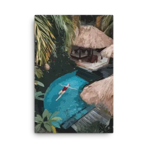 Tropical Serenity – Abstract Lady in a Beautiful Tropical Pool Canvas Print