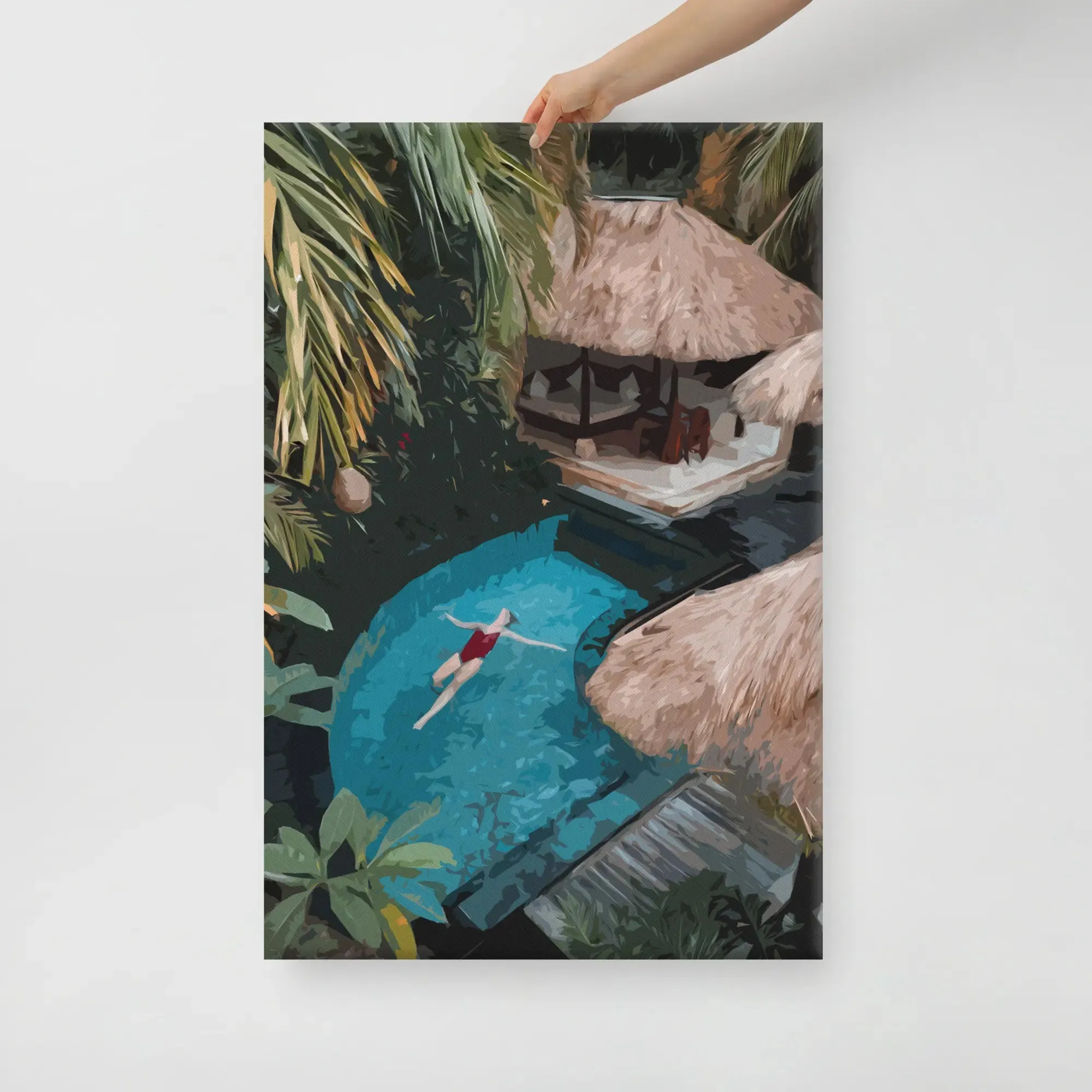 Tropical Serenity – Abstract Lady in a Beautiful Tropical Pool Canvas Print