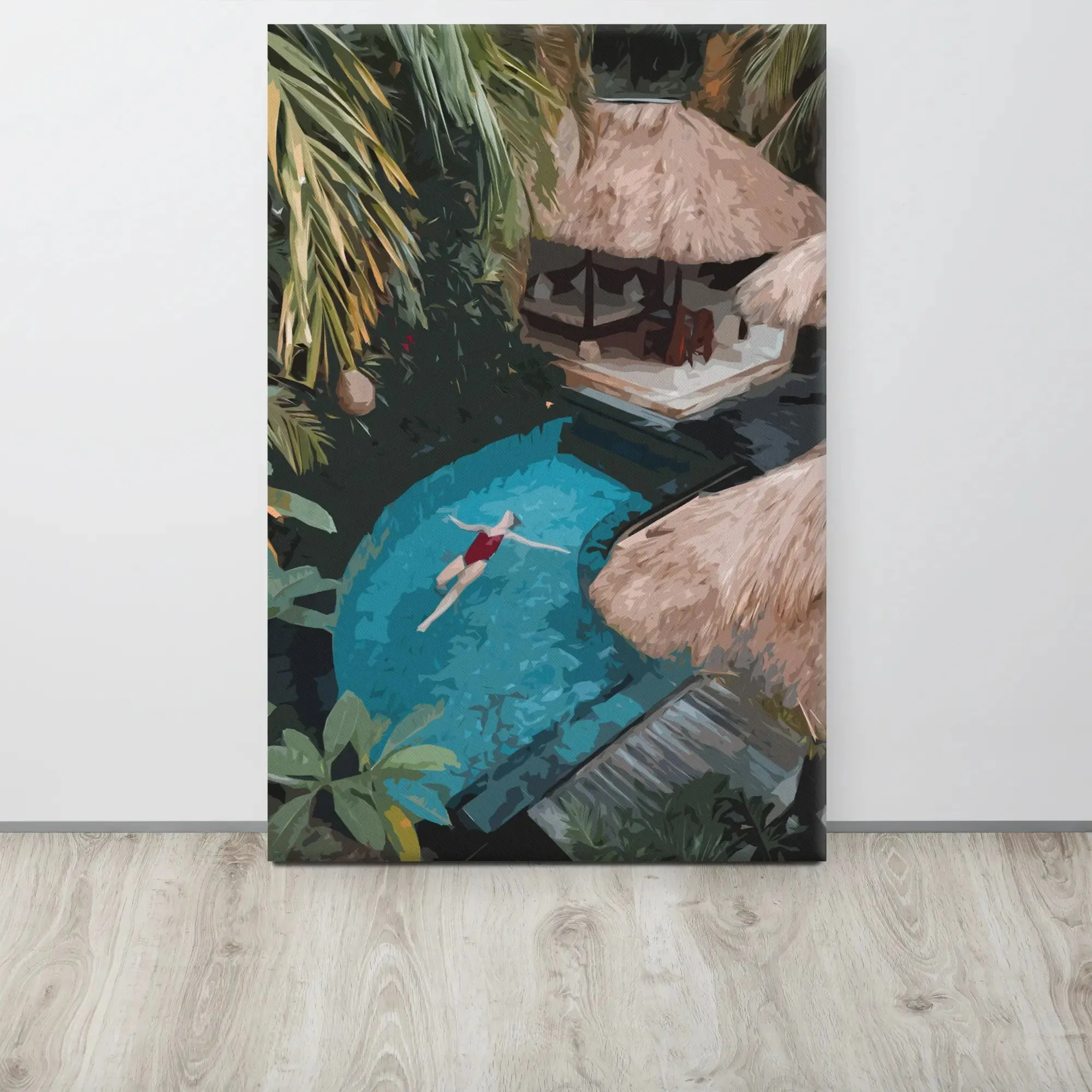 Tropical Serenity – Abstract Lady in a Beautiful Tropical Pool Canvas Print