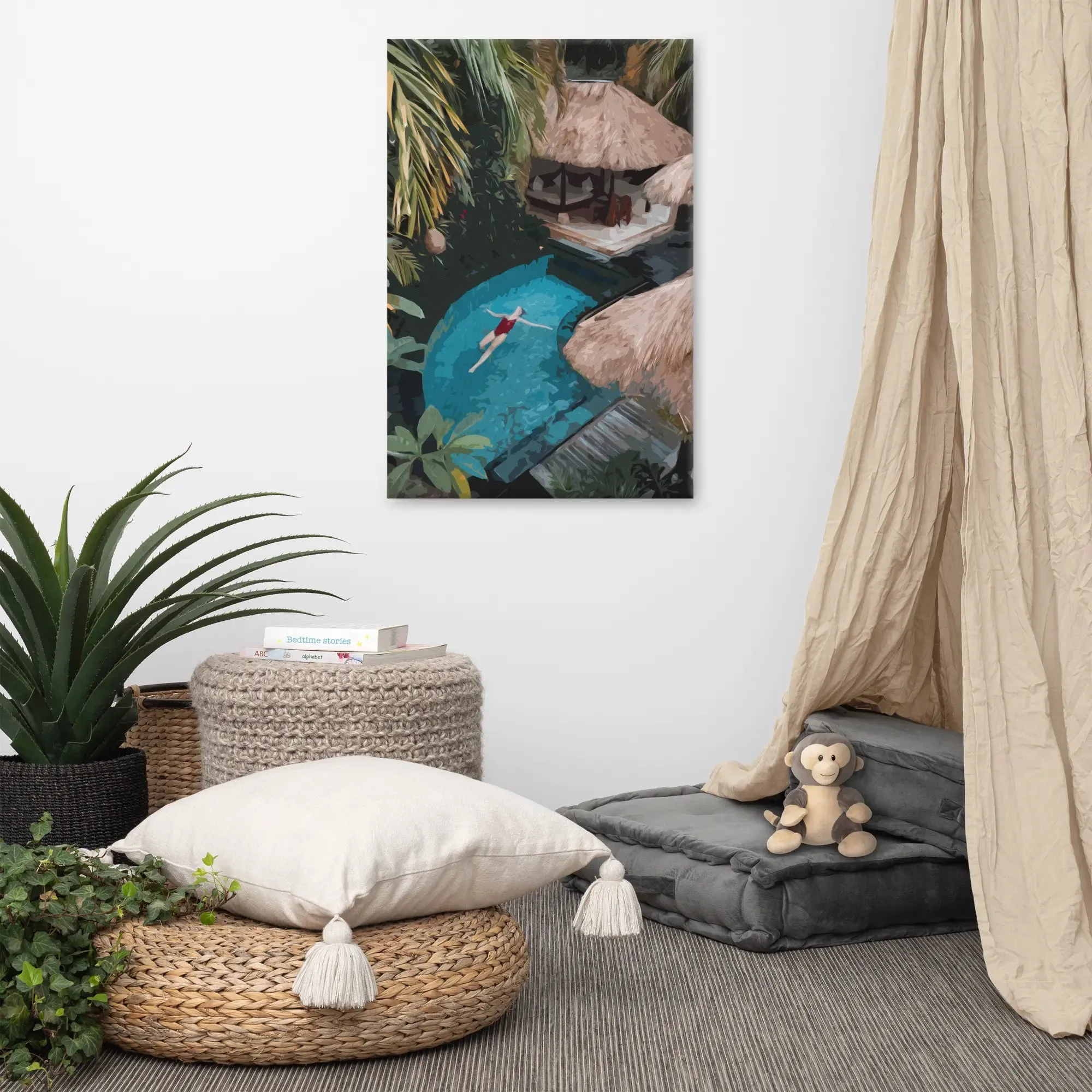 Tropical Serenity – Abstract Lady in a Beautiful Tropical Pool Canvas Print
