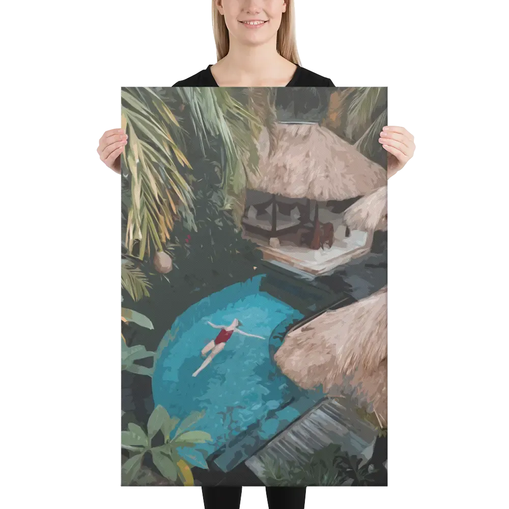 Tropical Serenity – Abstract Lady in a Beautiful Tropical Pool Canvas Print