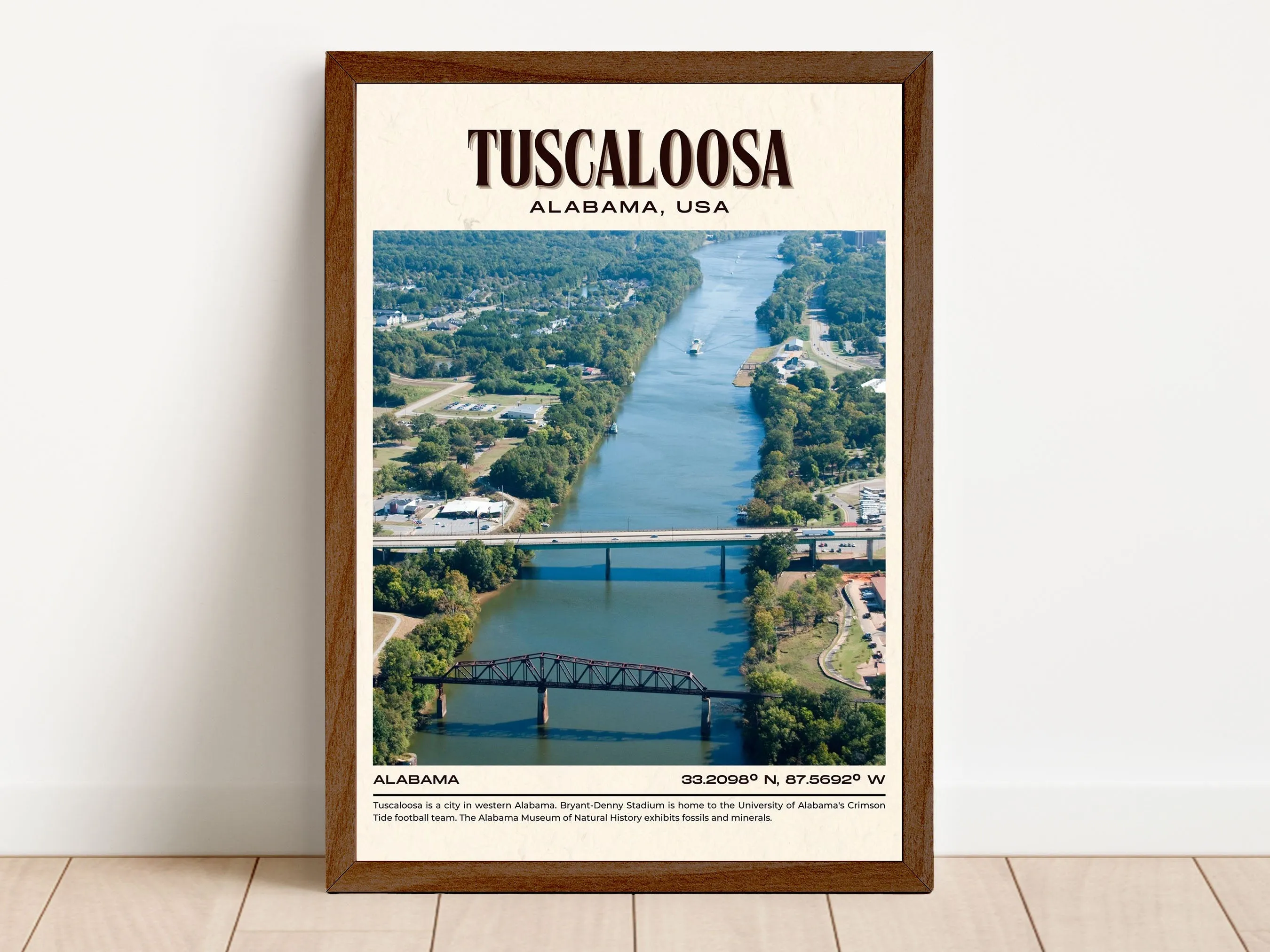 Tuscaloosa Vintage Wall Art, Alabama, USA