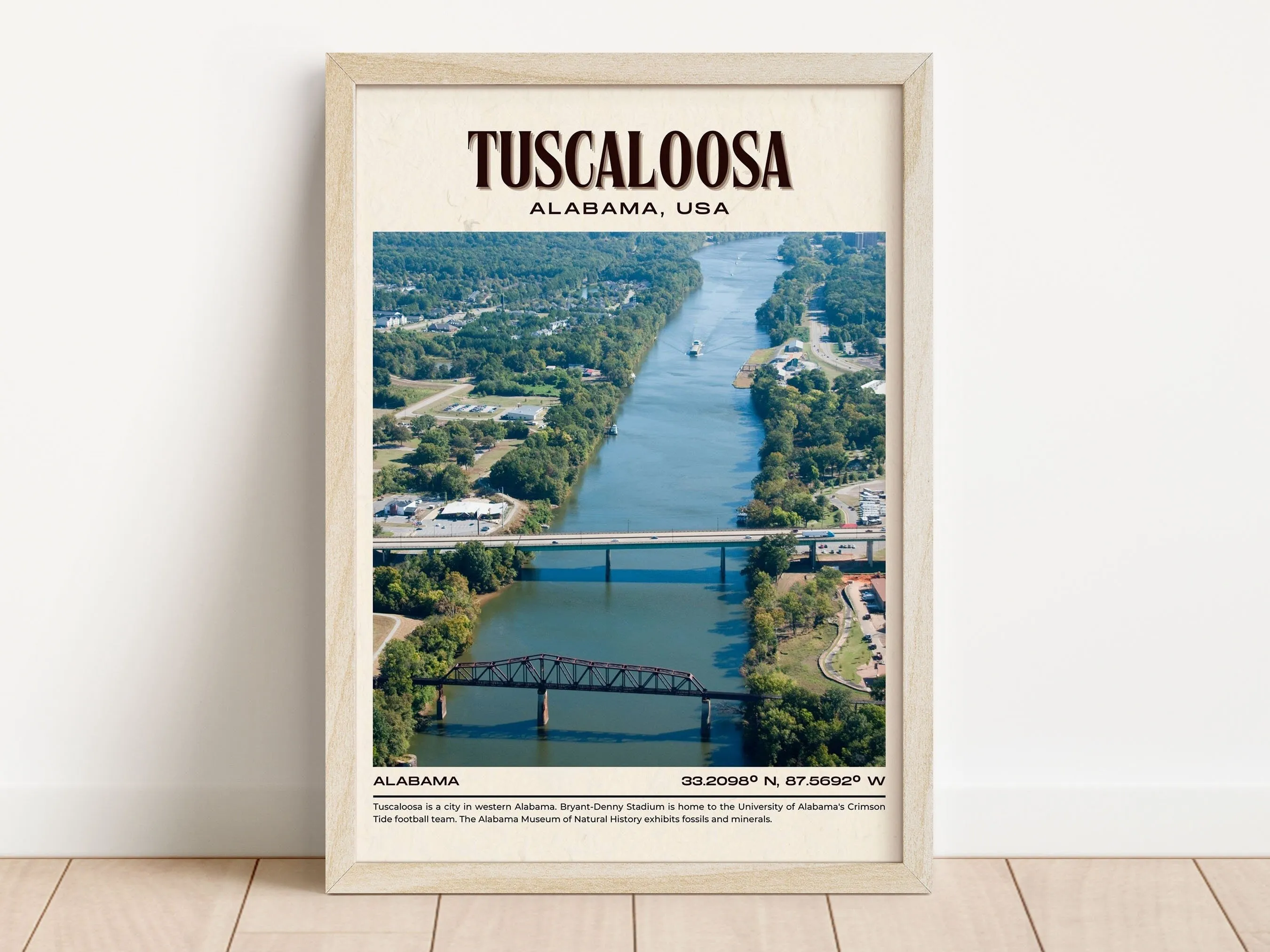 Tuscaloosa Vintage Wall Art, Alabama, USA