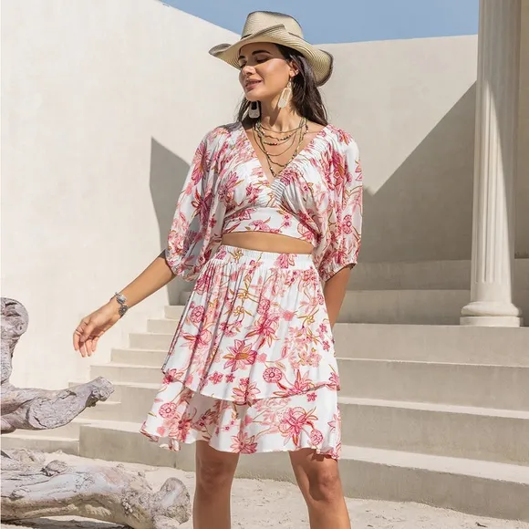 Two-piece Set Half Sleeve Top and Skirt Set