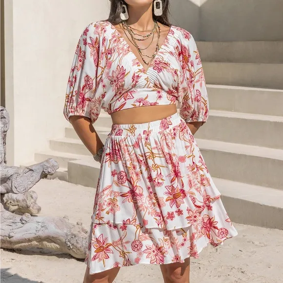 Two-piece Set Half Sleeve Top and Skirt Set