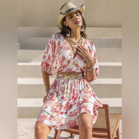 Two-piece Set Half Sleeve Top and Skirt Set