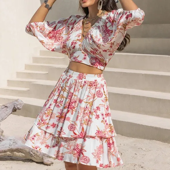 Two-piece Set Half Sleeve Top and Skirt Set