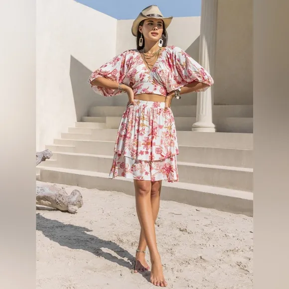 Two-piece Set Half Sleeve Top and Skirt Set