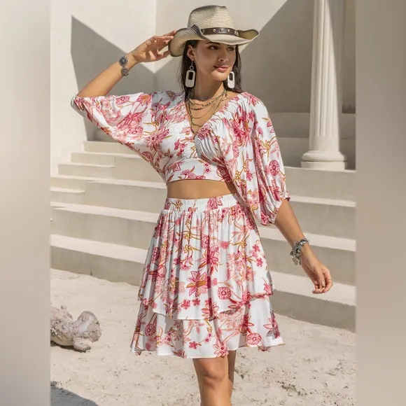 Two-piece Set Half Sleeve Top and Skirt Set