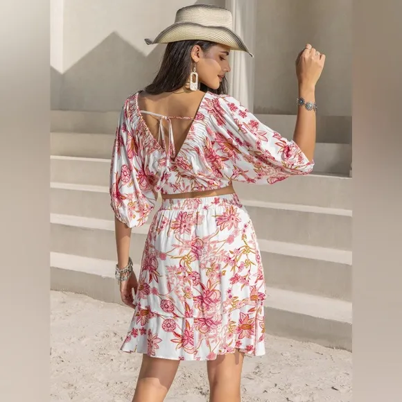 Two-piece Set Half Sleeve Top and Skirt Set
