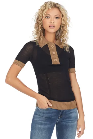 Two Tone Knit Polo (Black/Tan)