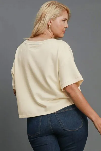 Umgee Full Size Lightweight Cropped Sweatshirt Plus Size