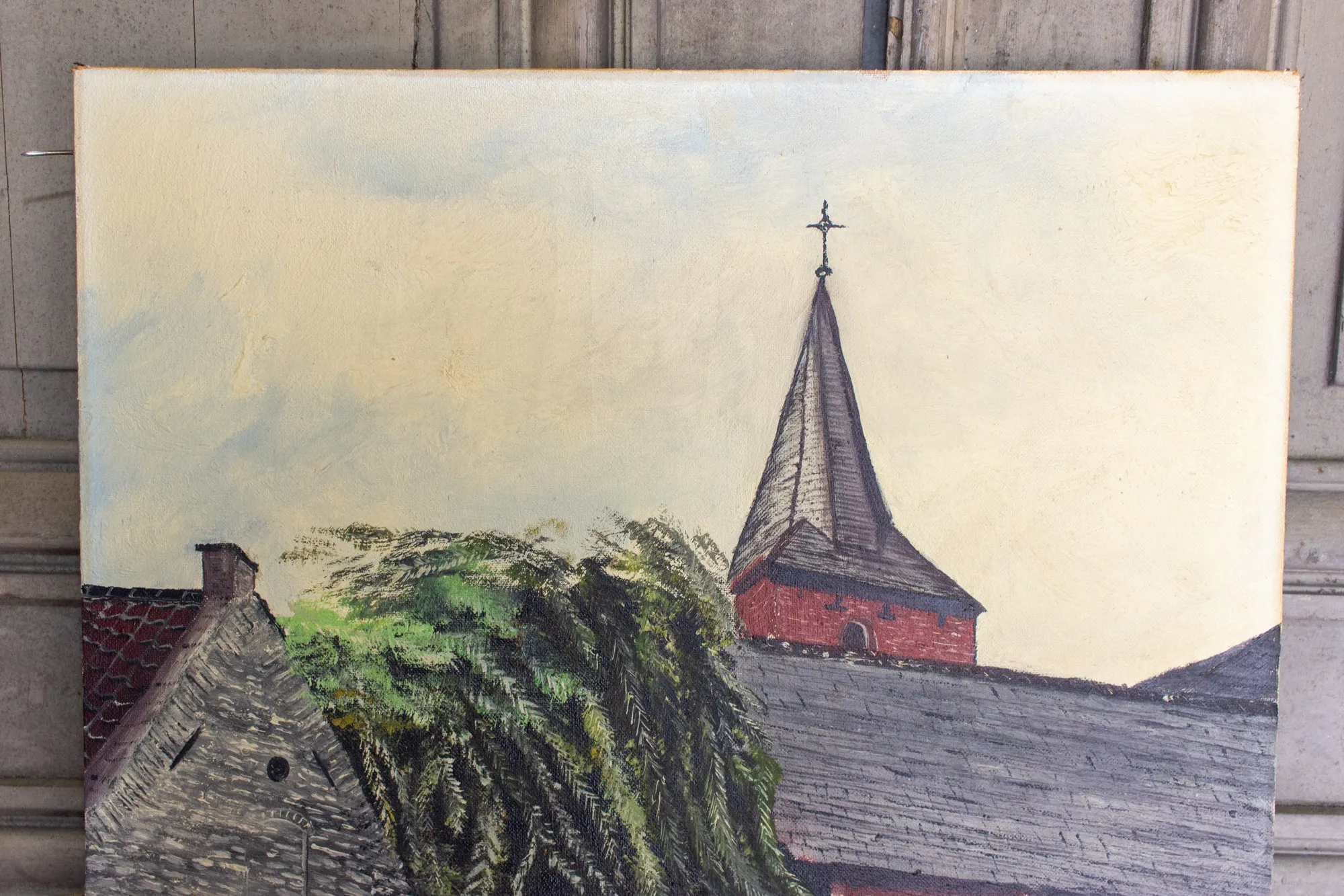 Unframed Vintage French Painting Signed & Dated 1980