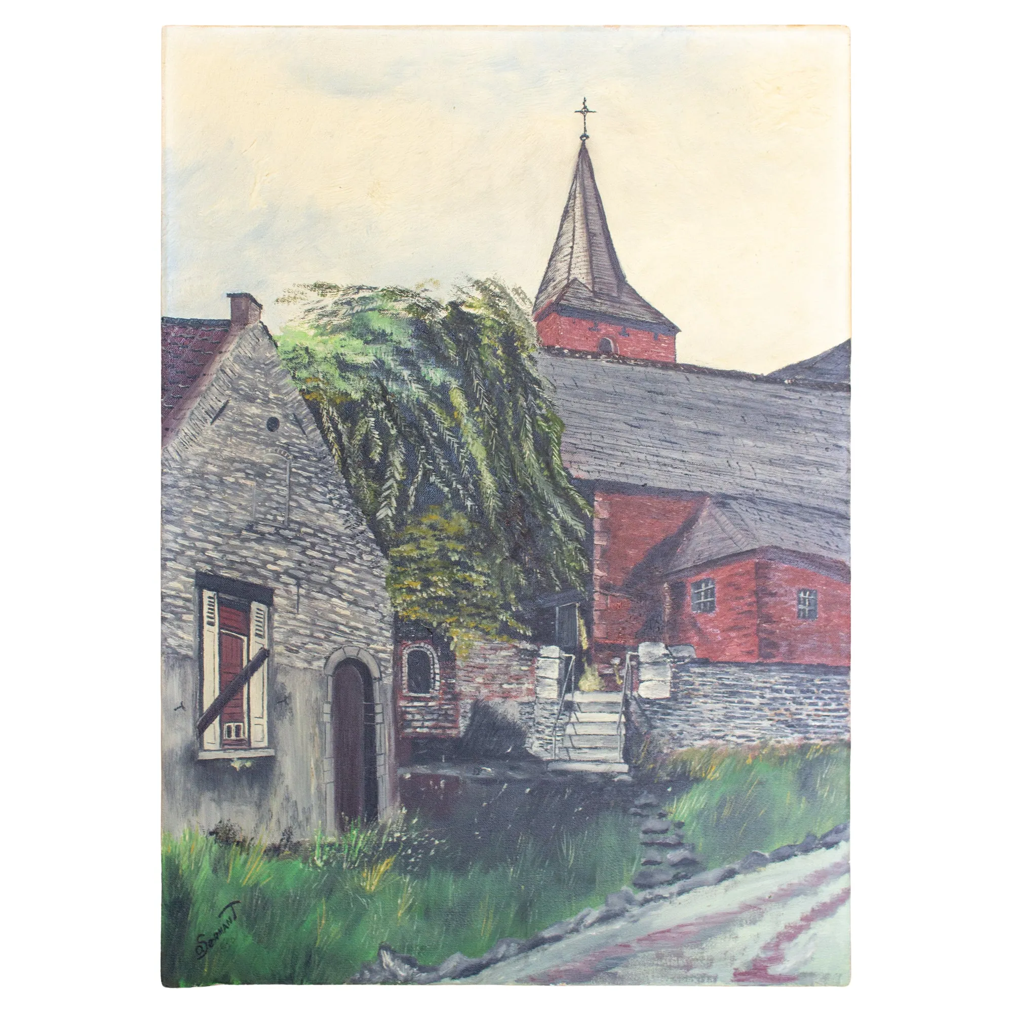 Unframed Vintage French Painting Signed & Dated 1980