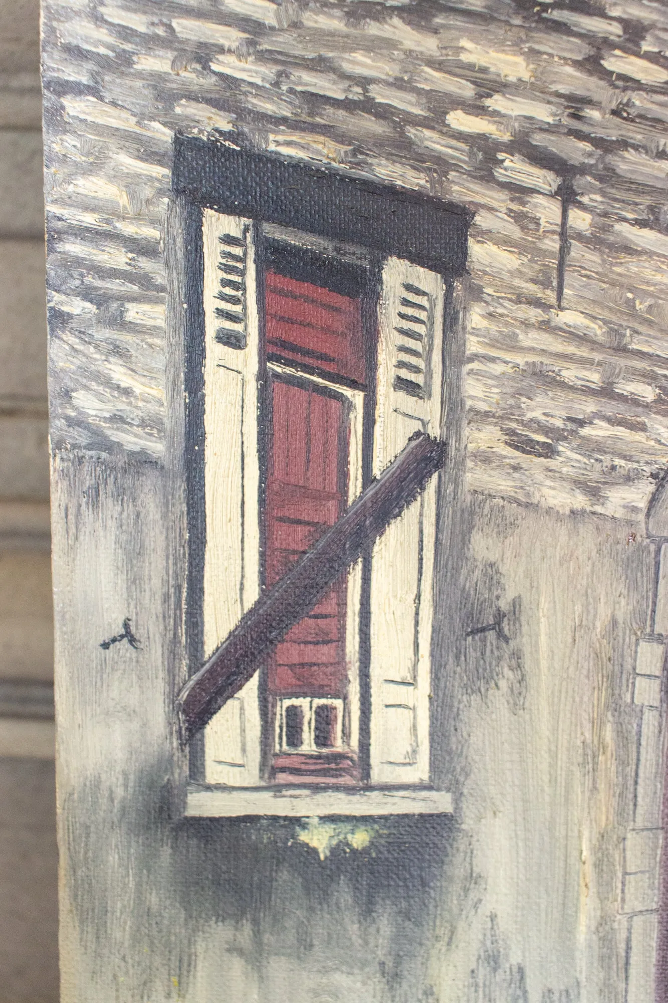 Unframed Vintage French Painting Signed & Dated 1980