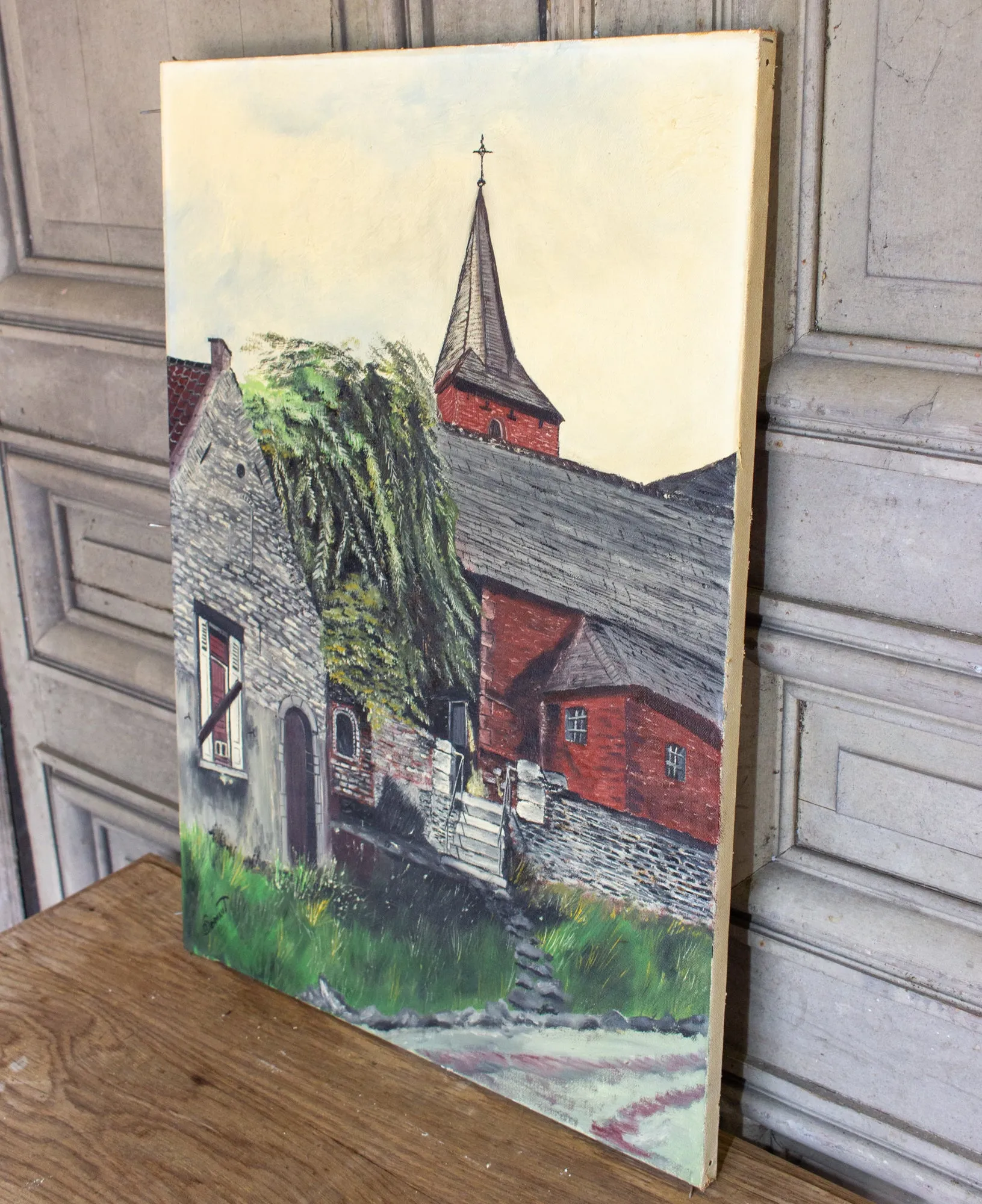 Unframed Vintage French Painting Signed & Dated 1980