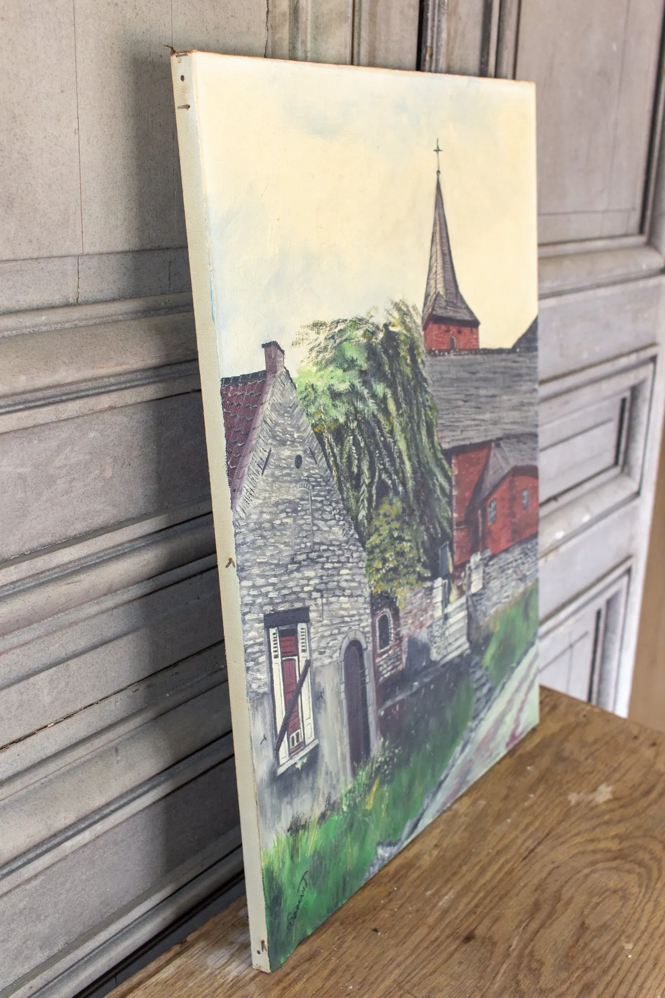Unframed Vintage French Painting Signed & Dated 1980