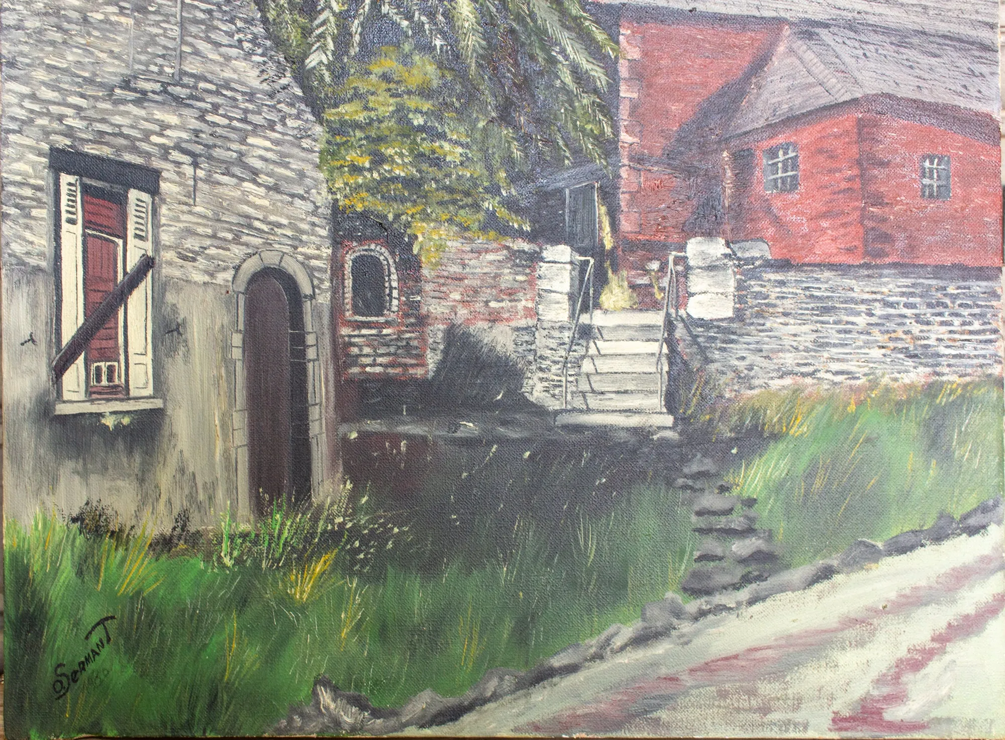 Unframed Vintage French Painting Signed & Dated 1980