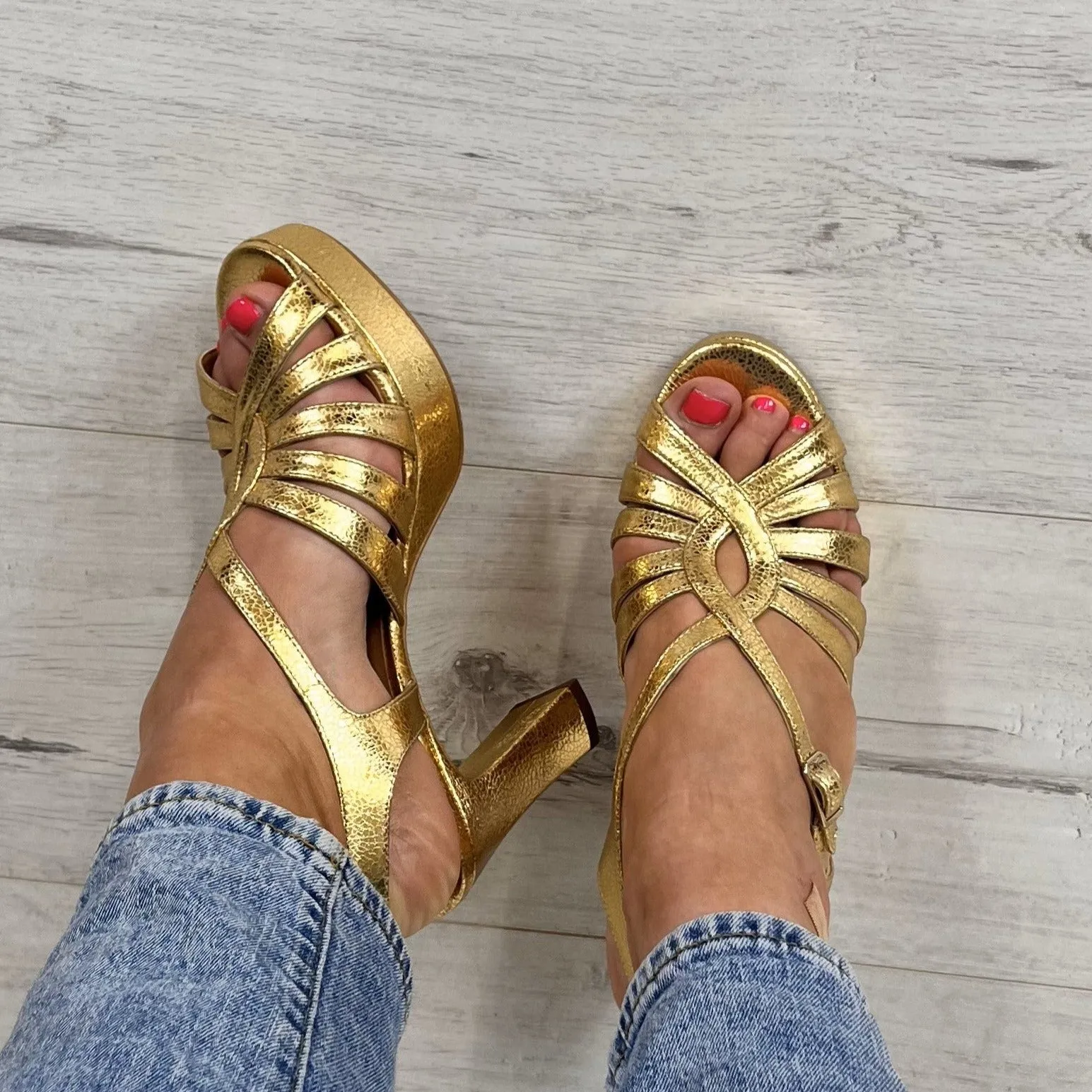 Unisa Orvin Gold Leather Chunky Sandals
