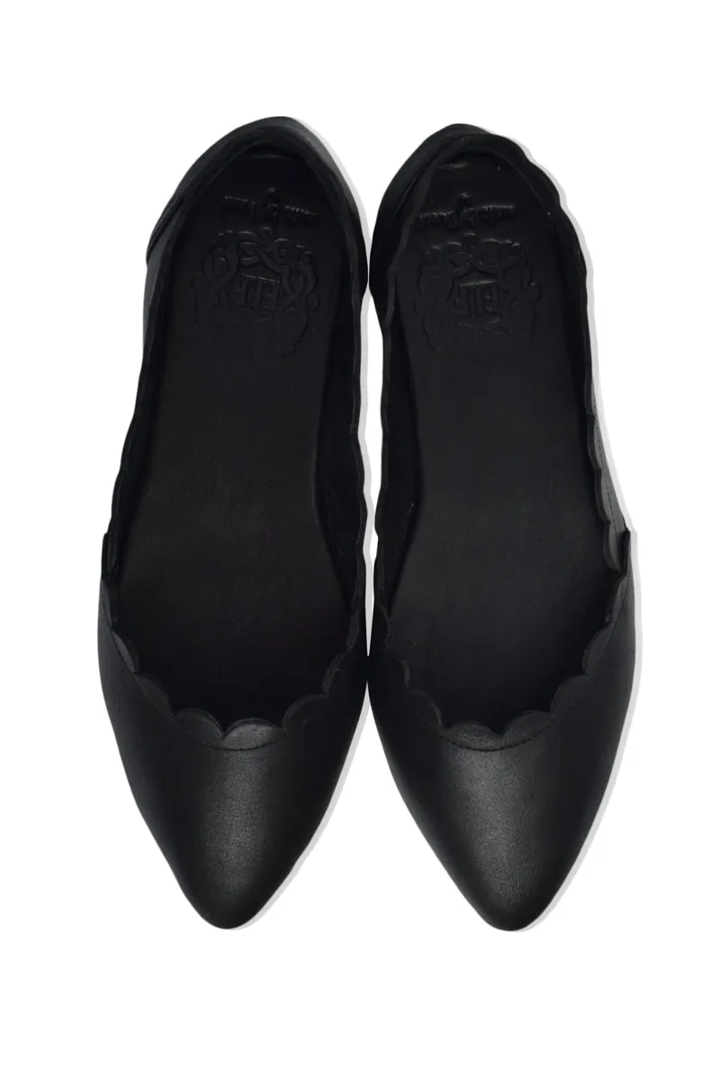 Valentina Leather Ballet Flats in Black