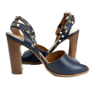 Valentino Garavani - Rockstud Leather Ankle-Strap Sandals - Navy Blue - 39 US 9