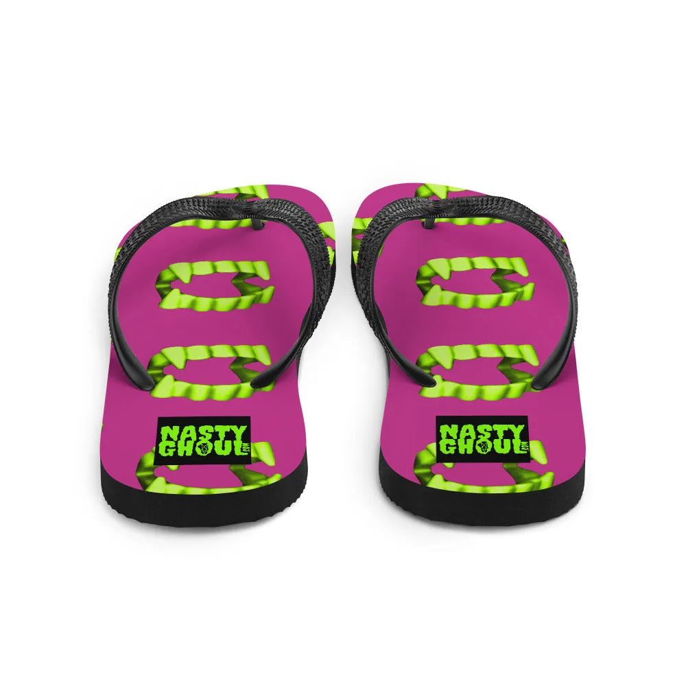 Vampire Teeth Fang Flip-Flops All Over Print / Pink & Neon Green
