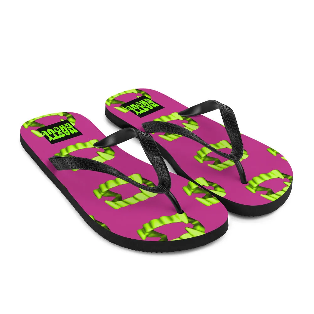 Vampire Teeth Fang Flip-Flops All Over Print / Pink & Neon Green