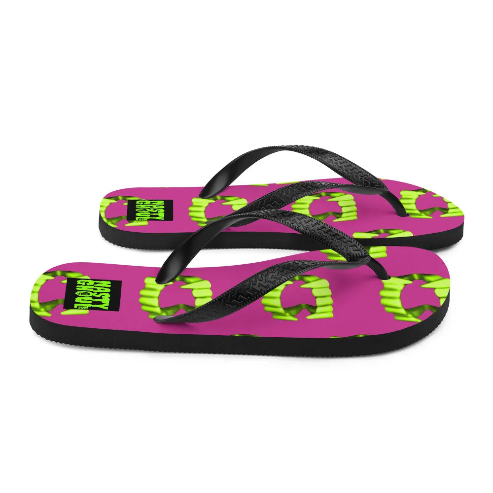 Vampire Teeth Fang Flip-Flops All Over Print / Pink & Neon Green