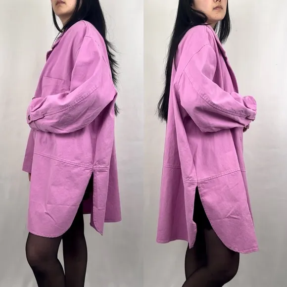 Venus Pink Plus Size Canvas Shacket
