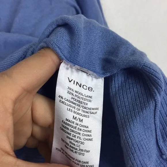 Vince Blue Wool Blend Sweater Medium Crewneck Pullover Lightweight Knit Casual