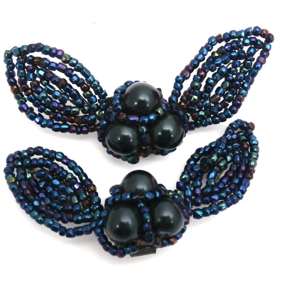 Vintage 1940s Shoe Buckles Blue Carnival Glass Bows 2.5"