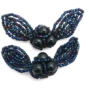 Vintage 1940s Shoe Buckles Blue Carnival Glass Bows 2.5"