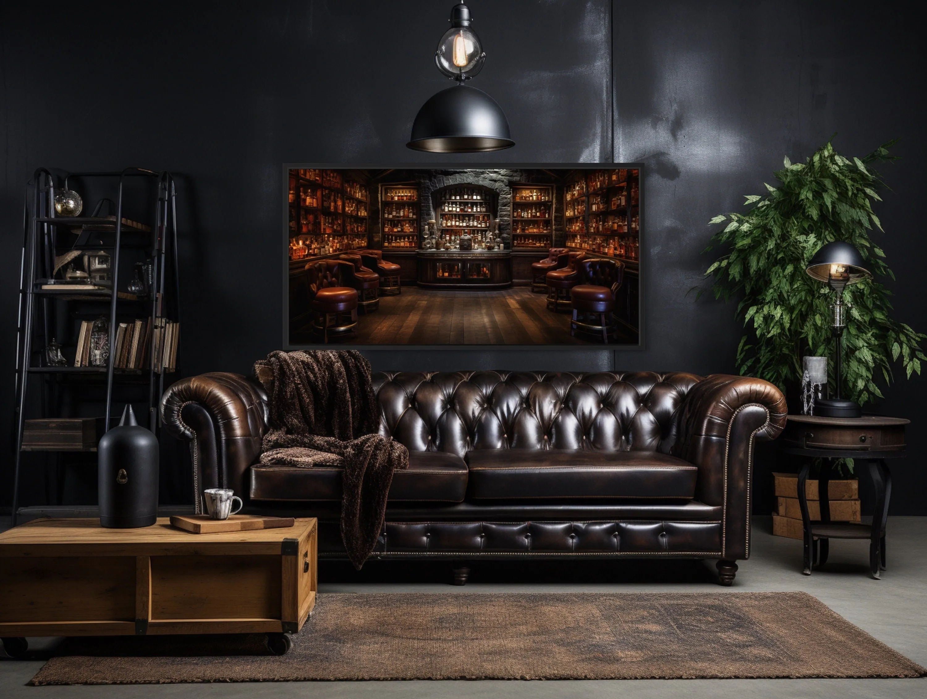 Vintage Bar Painting Framed Canvas Wall Art For Man Cave