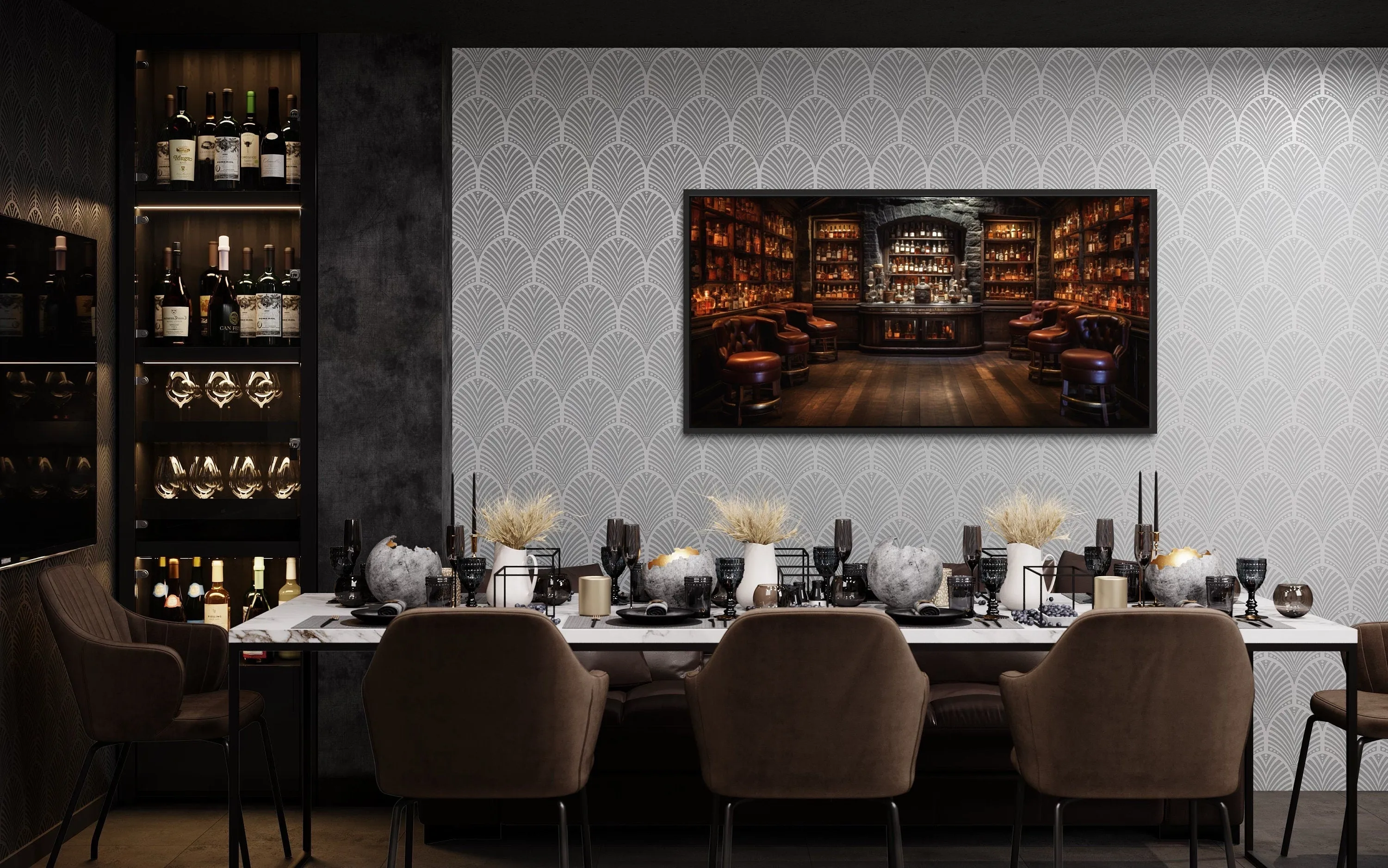 Vintage Bar Painting Framed Canvas Wall Art For Man Cave