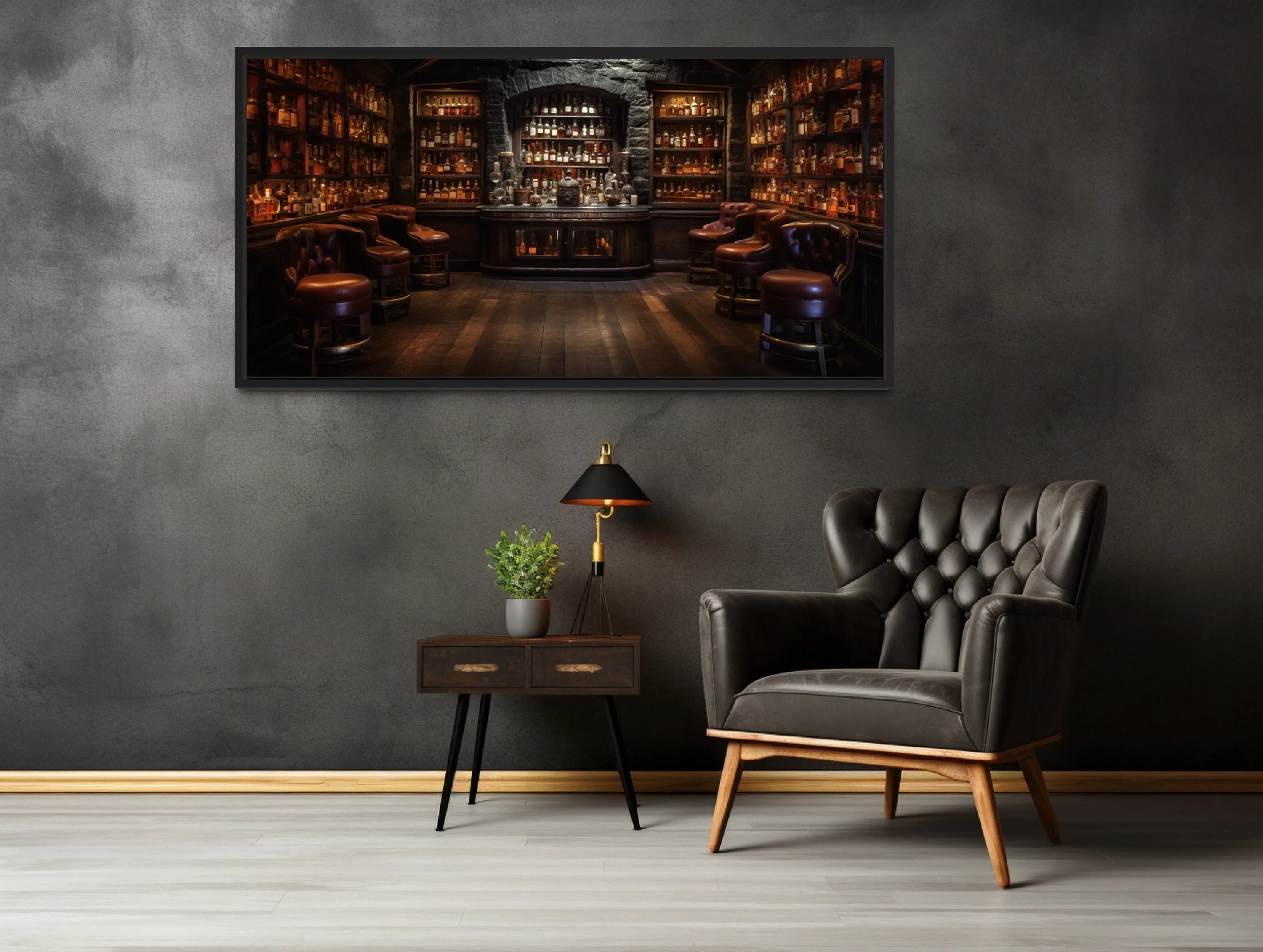 Vintage Bar Painting Framed Canvas Wall Art For Man Cave