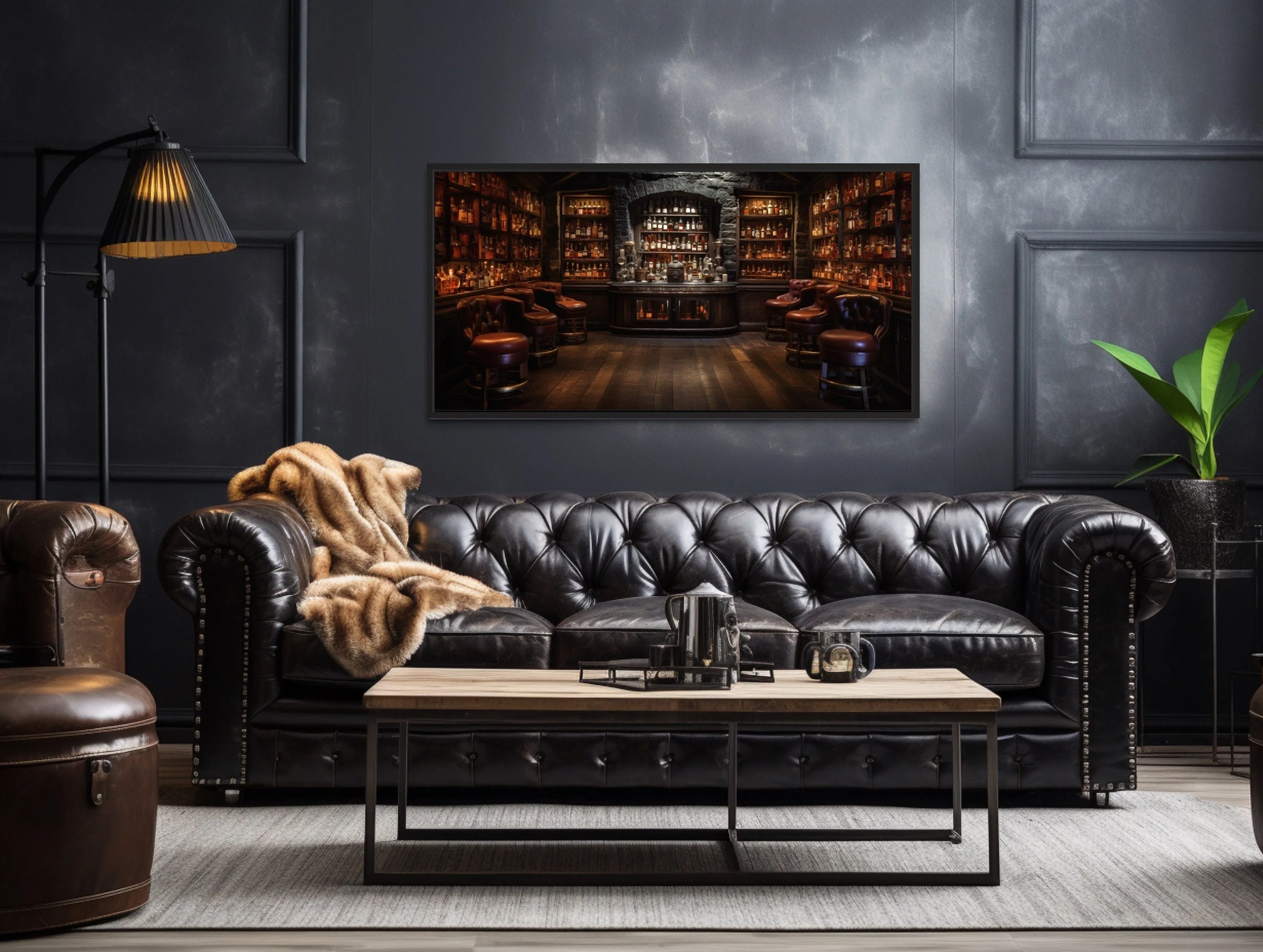 Vintage Bar Painting Framed Canvas Wall Art For Man Cave