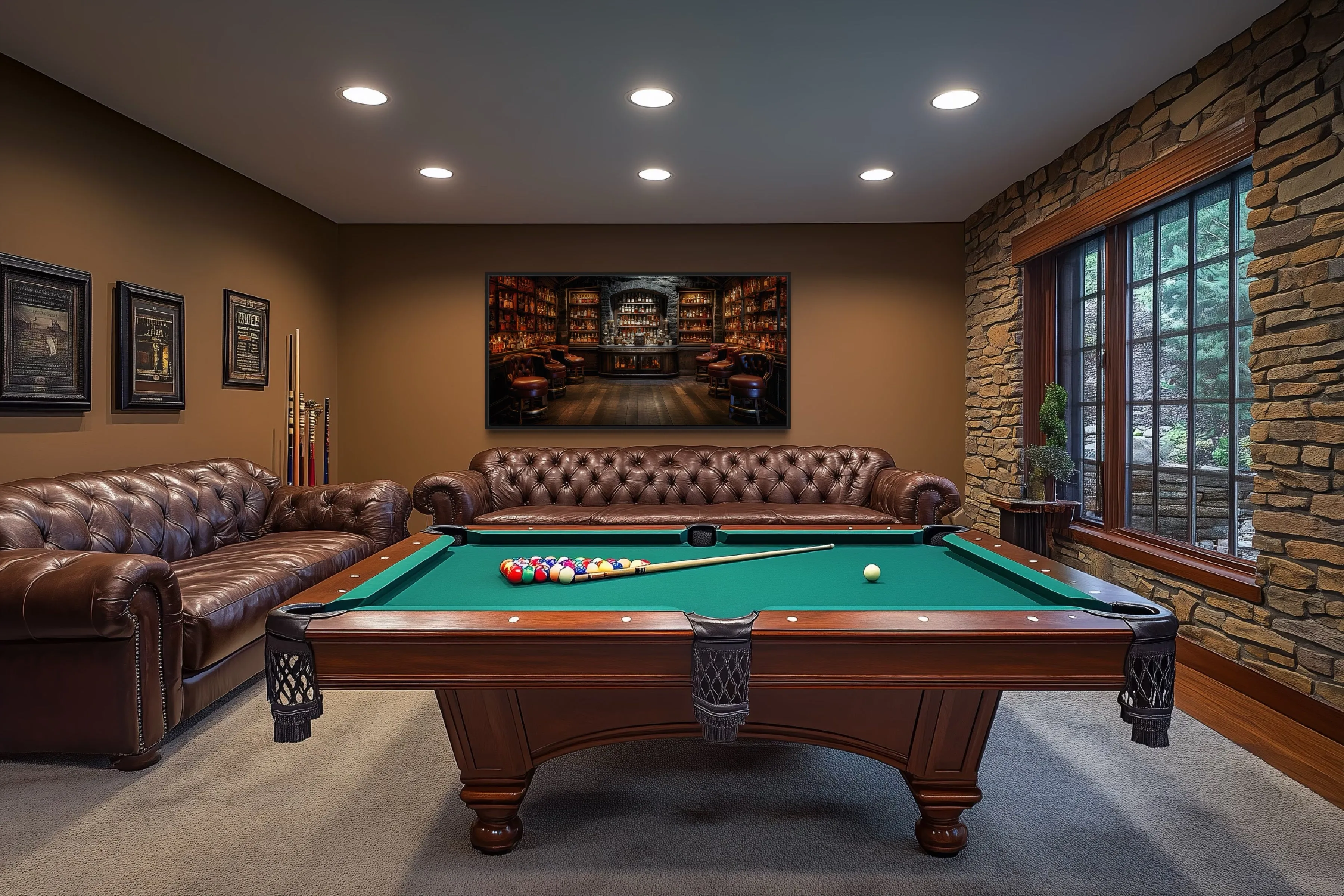 Vintage Bar Painting Framed Canvas Wall Art For Man Cave
