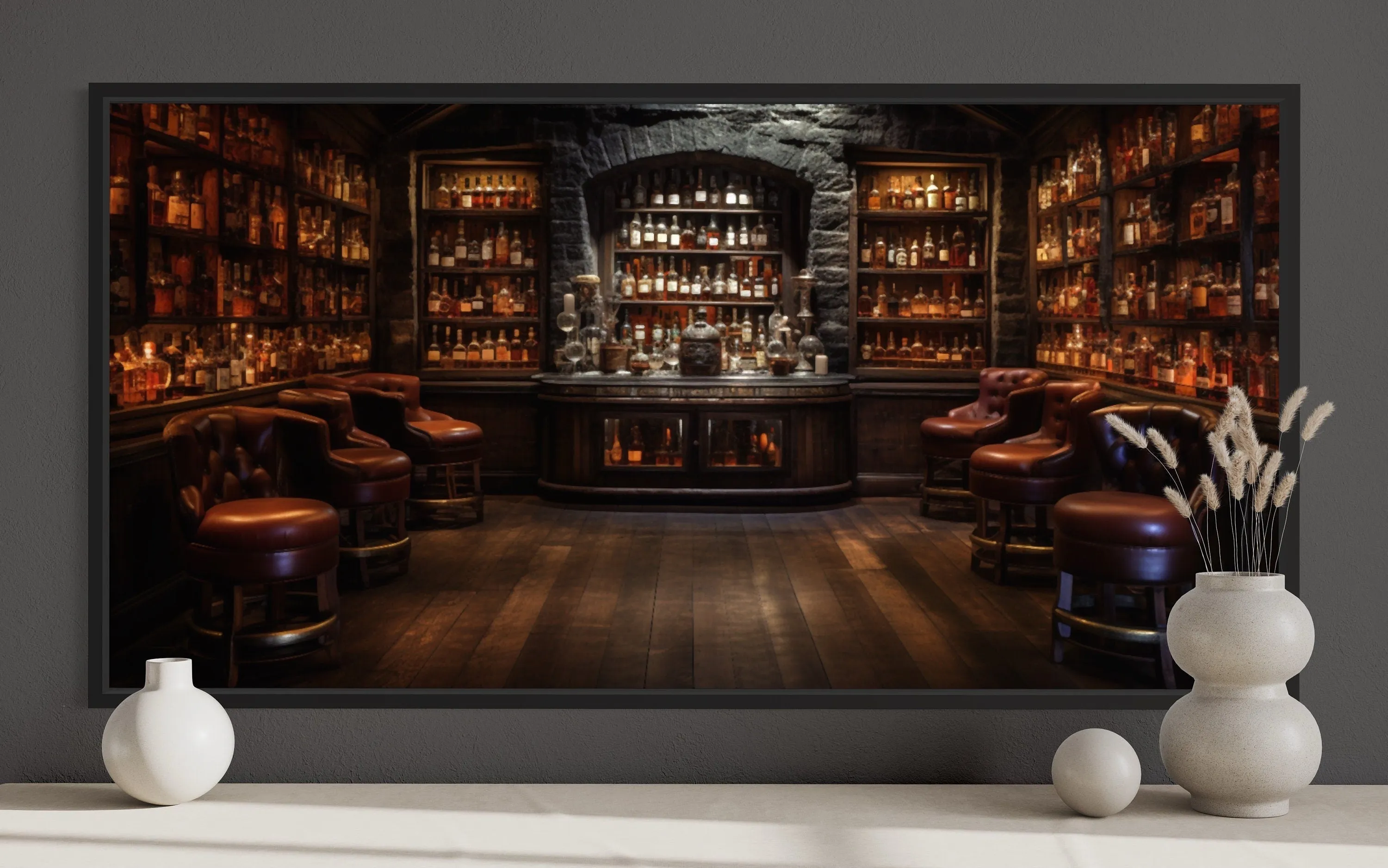 Vintage Bar Painting Framed Canvas Wall Art For Man Cave