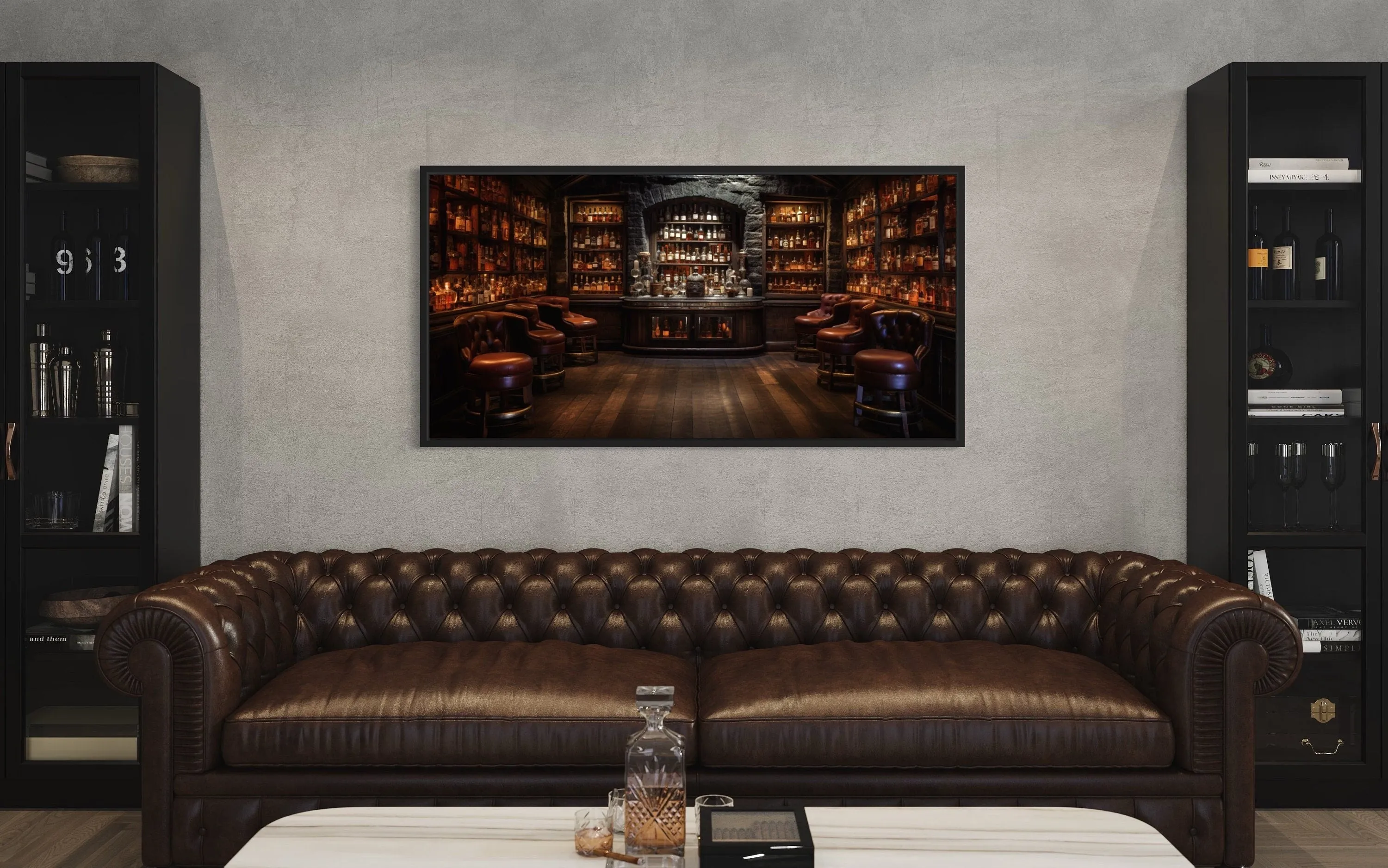 Vintage Bar Painting Framed Canvas Wall Art For Man Cave