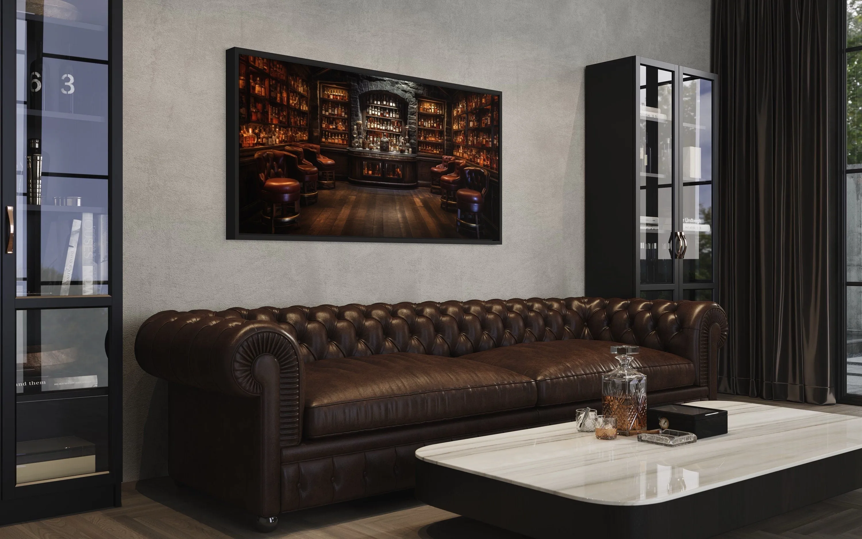 Vintage Bar Painting Framed Canvas Wall Art For Man Cave