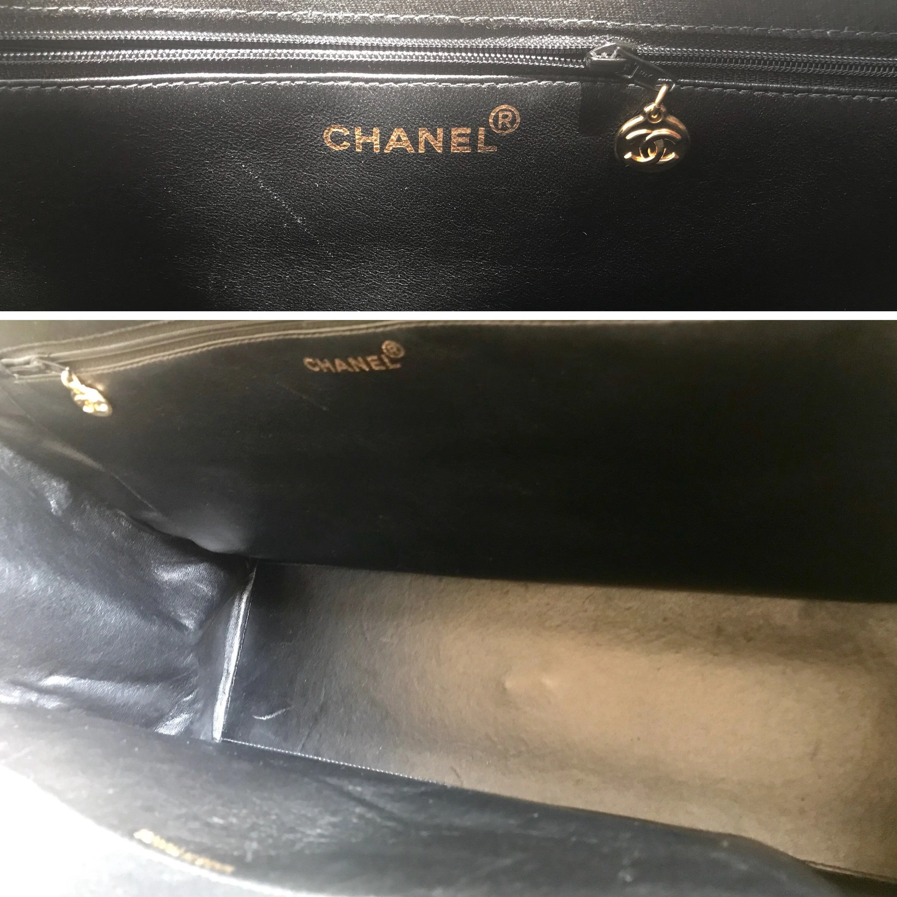 Vintage CHANEL black fabric canvas large tote bag with white Chanel CC logo print all over. Daily use bag. 060123ac13
