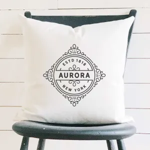 Vintage Flourish w/ City, State - Square Canvas Pillow