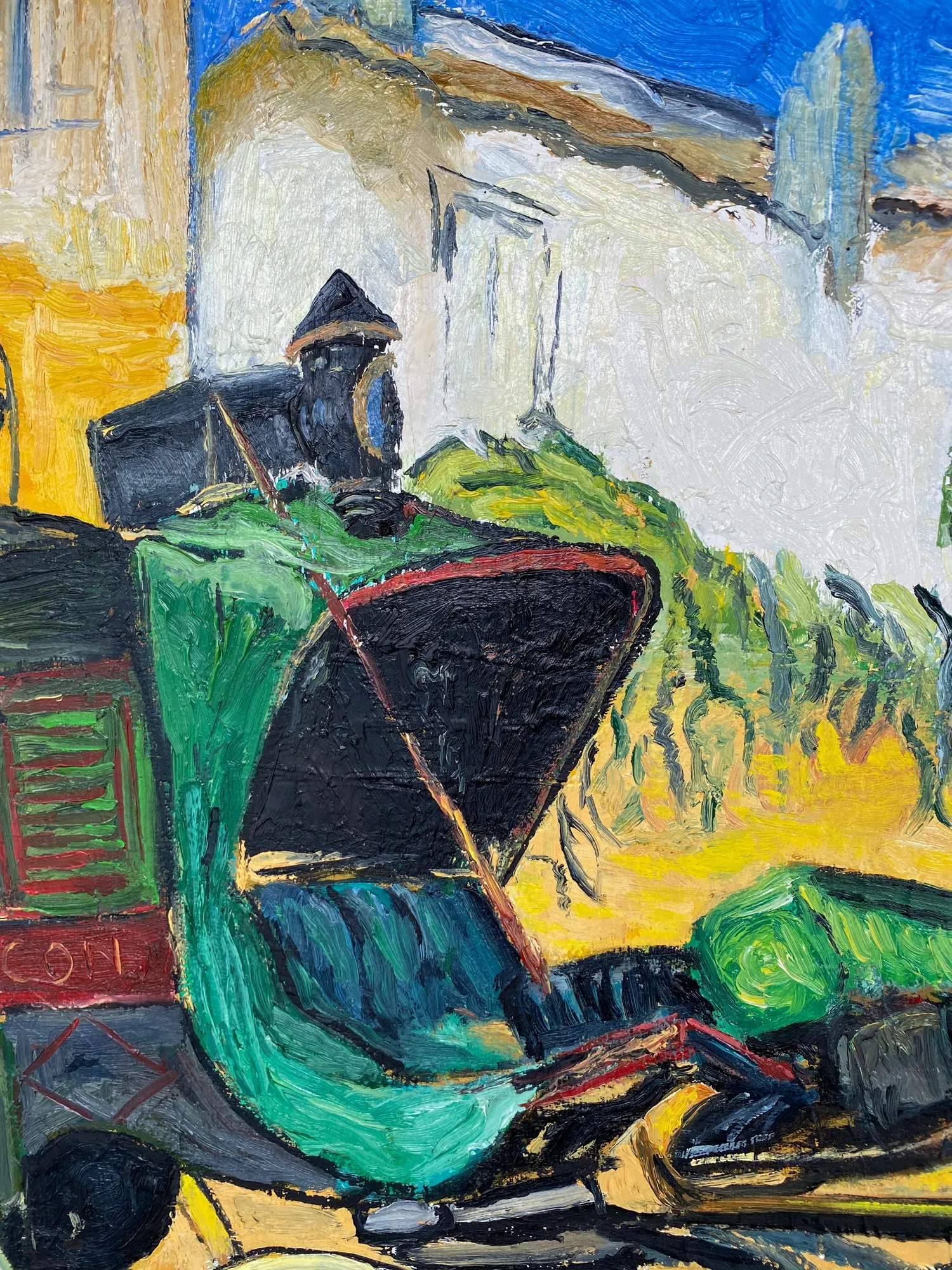 Vintage French Impressionist Painting - Study of Van Gough's Wagons