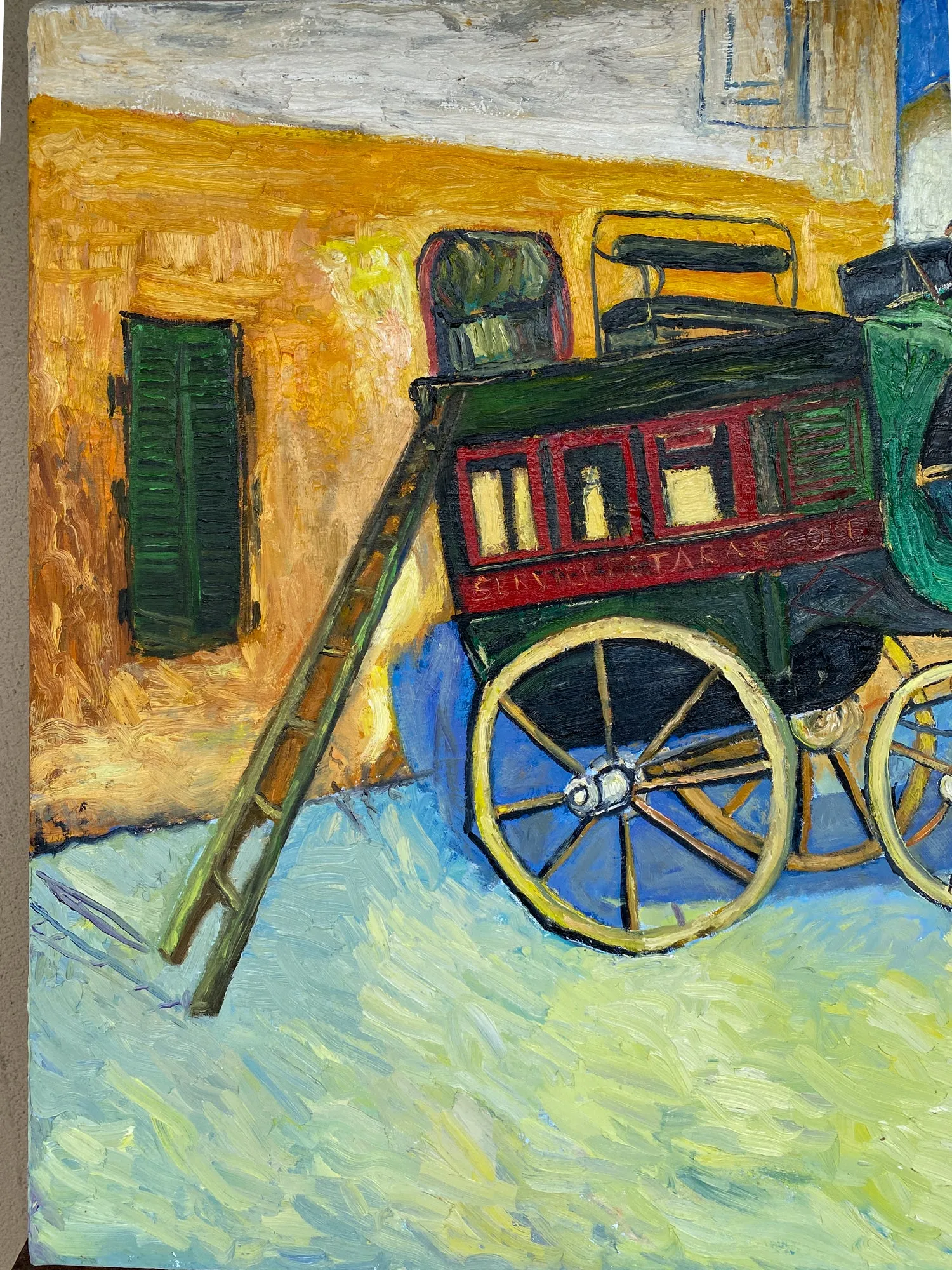 Vintage French Impressionist Painting - Study of Van Gough's Wagons