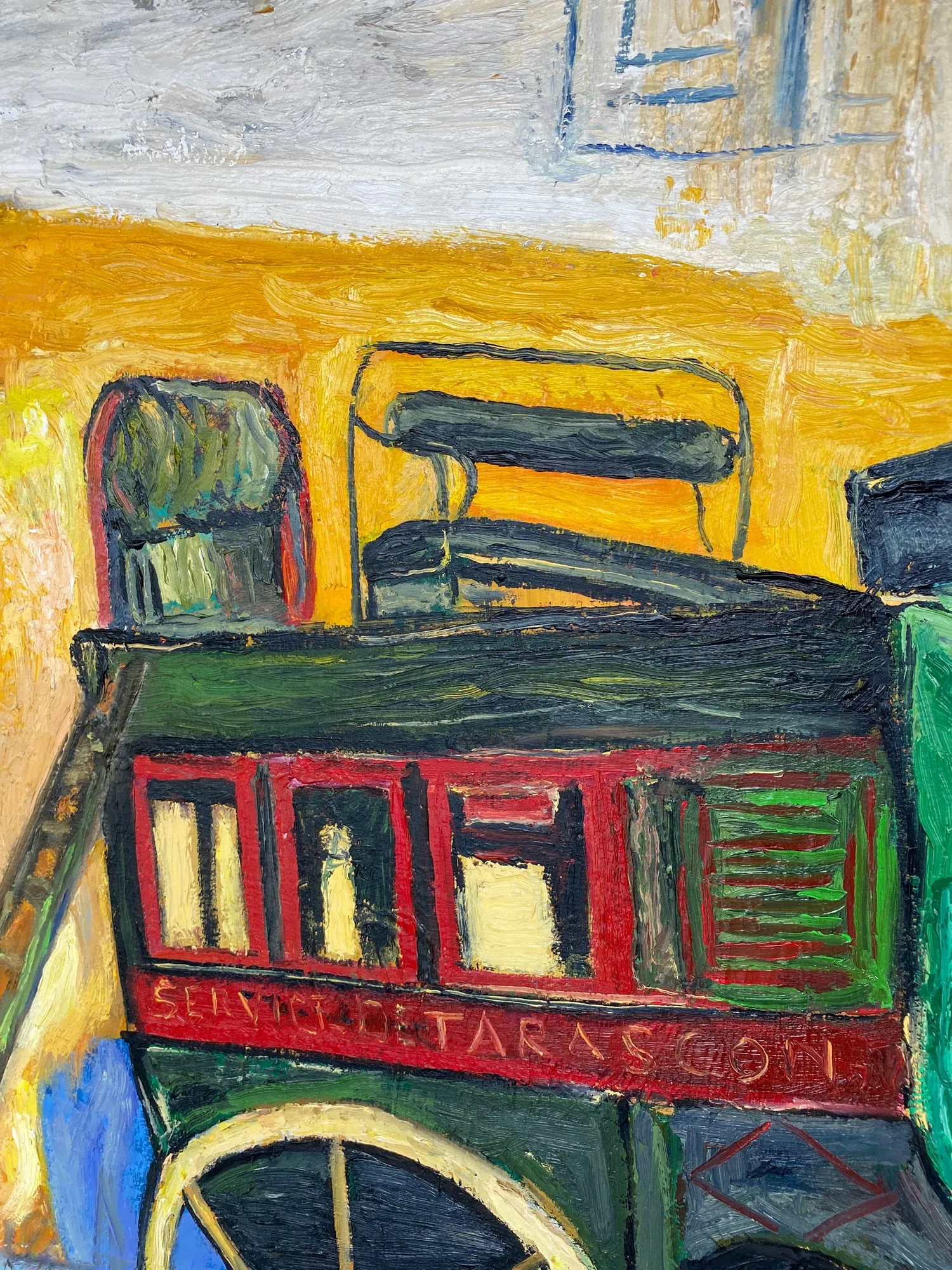 Vintage French Impressionist Painting - Study of Van Gough's Wagons