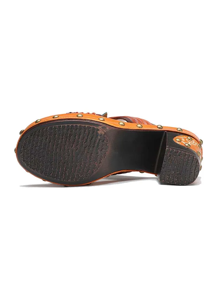Vintage Handmade Leather Floral Slippers